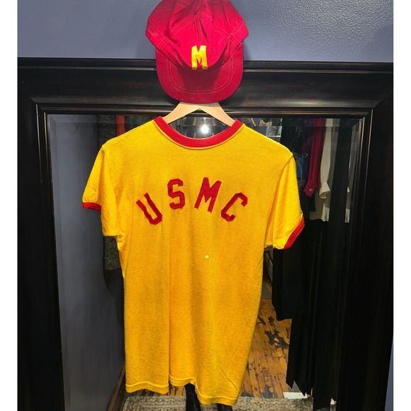 American Vintage Other - 1950s–60s USMC Durene Cotton Ringer Tee & Cap Set Marine Corps Yellow Red Large